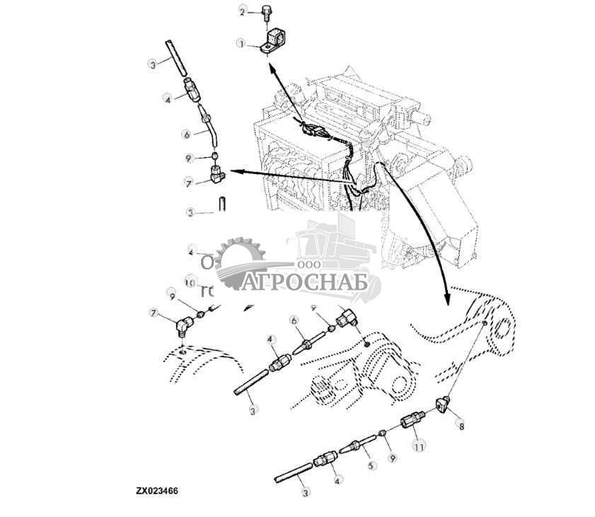 Опора подающего вальца, система централизованной смазки, левая сторона 